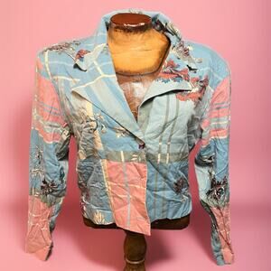 VINTAGE 80s Pastel Floral Blazer Size 10 Retro Cottage Pastel New Wave Cropped